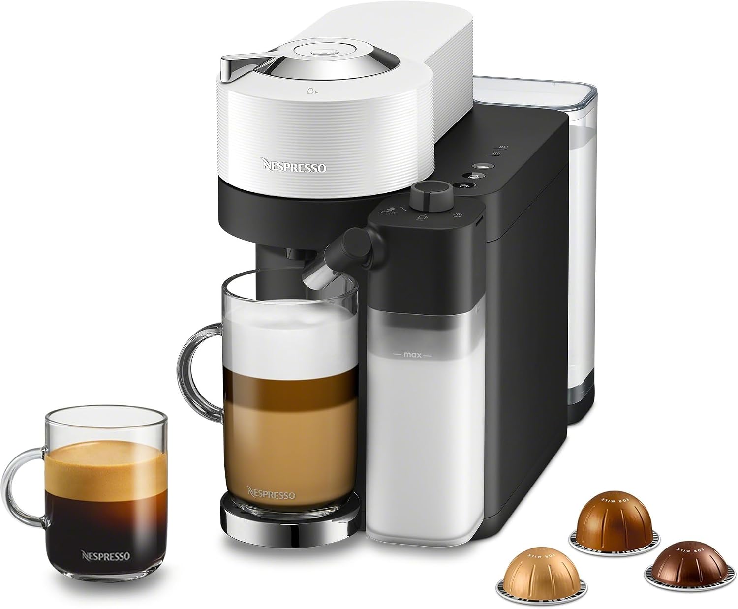 Nespresso Vertuo Lattissima by De'Longhi, Black and Capsules VertuoLine, Medium and Dark Roast Coffee, Variety Pack, Stormio, Odacio, Melozio, 30 Count