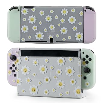 Protective Case for Switch OLED, Silicone Cover Shell Compatible with Nintendo Switch OLED Dockable Case Cozy Accessory Full Protection for Controller & Joy con-White Daisy Floral