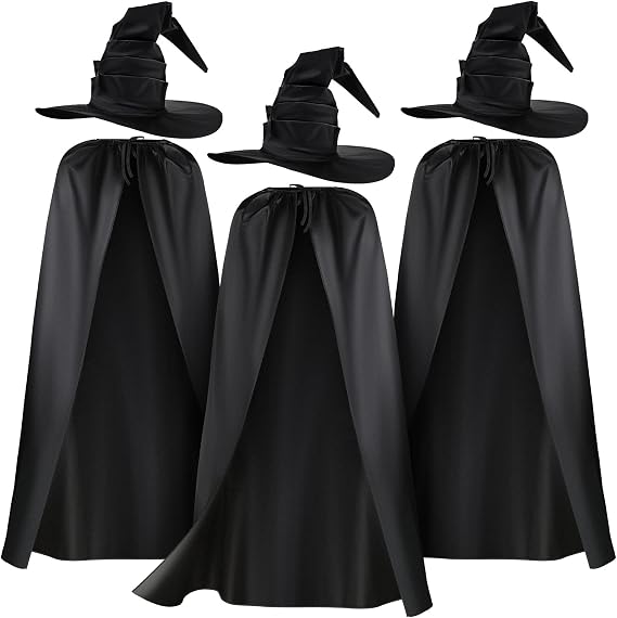 Coume 6 Pcs Halloween Witch Costume Witch Hat and Cape for Group Cosplay