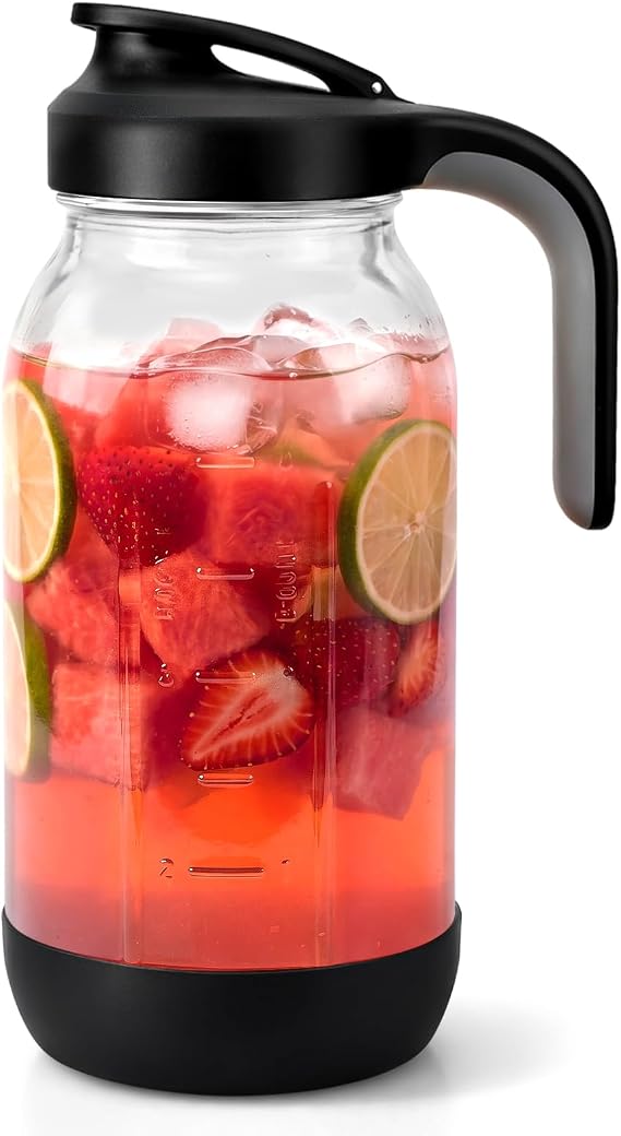 64 oz (2 Qt) Glass Mason Jar Pitcher with Pour Spout Lid & Handle