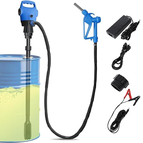 Electric Drum Pump with120V AC/12V DC Power, 55 Gallon Drum Pump Electric, Built-in 2-Inch Bung Adapter, 5 GPM Flow Rate,Telescoping Suction Tube 34" to 49" Suitable for Diesel, DEF, Water, Antifreeze