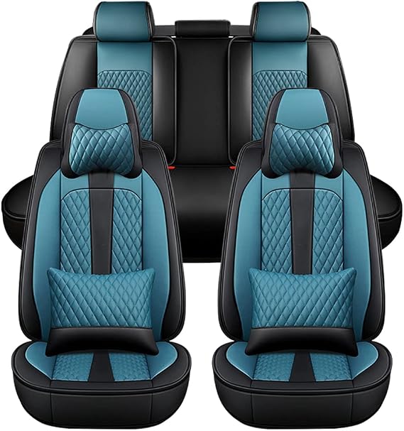 Custom Fit Car Seat Covers for Acura TSX 2004-2014 Faux Leather, Waterproof Car Seat Covers Full Set with Front and Rear Driver Seat, Durable Automotive Seat Covers, Luxury Black-Blue