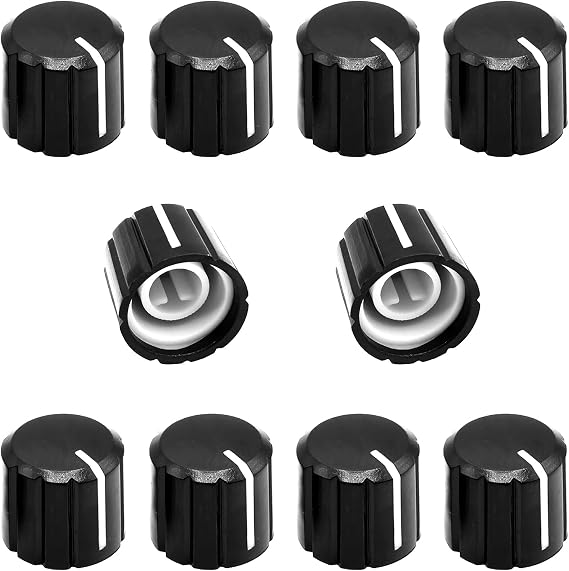 10Pcs 6mm D Type Potentiometer Control Knobs, Plastic Volume Audio Mixer Bass Tone Rotary Knob,for Encoder Electric Guitar Speaker Board DJ Controller Console Control Knob Replacement,Black 15x13.5mm