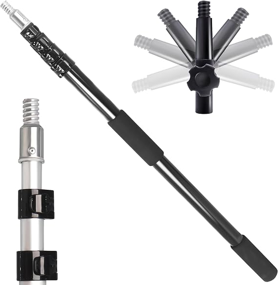 3-12FTFT Telescopic Extension Pole with Universal Twist-on Metal Tip, Black
