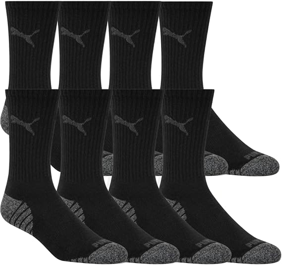 Puma Drycell Men's Crew Socks, 8 Pairs, Black, Fits Shoe Sizes 6-12