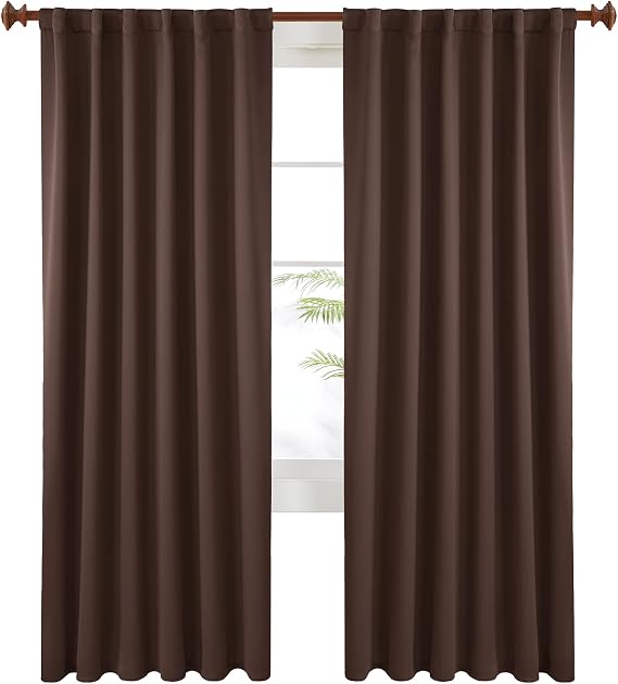 KEMCO Back Tab and Rod Pocket Blackout Curtains Solid Thermal Insulated Blackout Curtains for Living Room, Bedroom (Dark Chocolate, 72 Inch Wide by 63 Inch Long- 1 Panel)