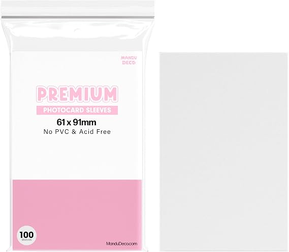 Kpop Photocard Sleeves Clear Polypropylene Card Protector for Albums Photocards, PVC Free and Acid Free, 100 Sleeves per Pack (61x91mm for Double sleeving)