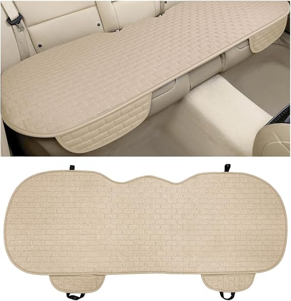 Wevdn Car Back Seat Cover, Comfortable Non-Slip Rear Bench Car Seat Cover with Storage Pocket, Universal Breathable Automotive Rear Seat Bottom Cover Protector Pad, Car Accessories (Beige)