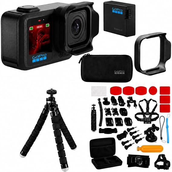 GoPro Mission 1 PRO Action Camera with Enduro 2 Battery, 8K60 Video, 50MP Photos, 1" Sensor, 960fps, HyperSmooth Stabilization, Waterproof Design, 47-Piece Accessory Kit, Head Strap,