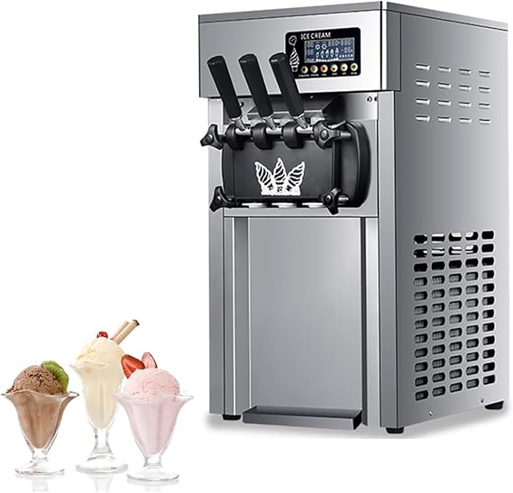 Commercial Ice Cream Machine, 1200W Ice Cream Maker Professional with LED Display, 18L/H Three Flavors, Auto Clean