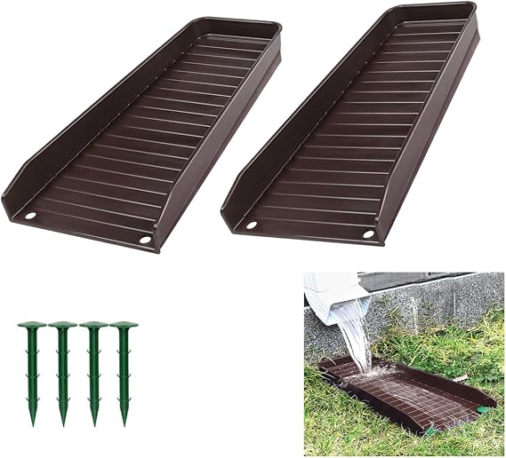 Rain Gutter Downspout Extension, Downspout Splash Block | Plastic 16 Gutter Splash Guards Downspout Extender Gutter Extensions for Downspout, Brown 2 PCS