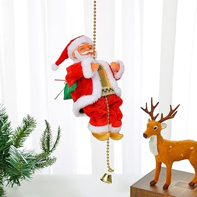 Climbing Santa, Electric Santa Climbing Ladder to Christmas Tree, Creative Climbing Santa on LadderRope with Music for Christmas Decorations Xmas Gift Rope