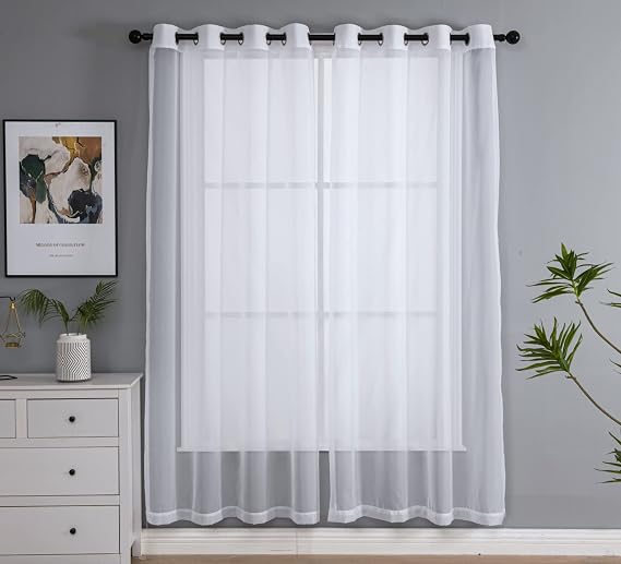 PI Sheer White Curtains 84 Inch Length, Solid Voile with Grommet Top for Living Room/Bedroom (W52 X L84 Inch, 2 Panels)...