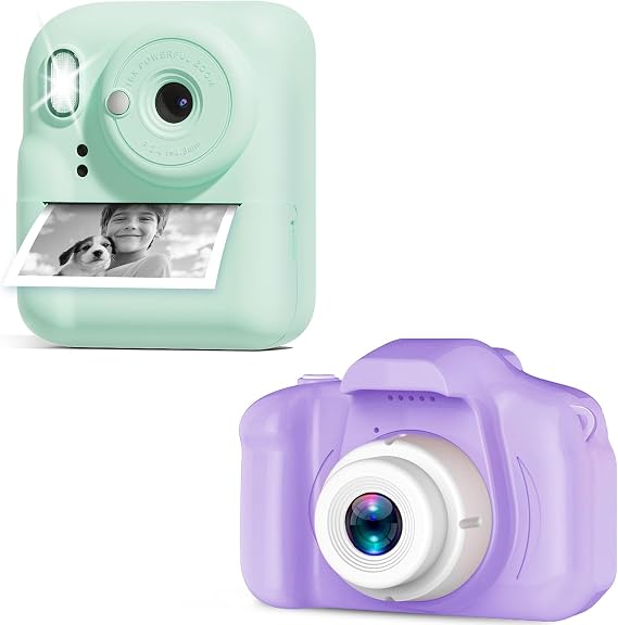Seckton Kids Selfie Camera Christmas Birthday Gifts for Kids Age 3-10 Purple White & Kids Camera Instant Print Toddler Portable Travel Toy for 4 5 6 7 8 9 10 Year Old Boys Girls Green