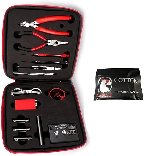 Jig coil DIY Tools Kit, build coil Kit Complete Package, ohm Meter, Diagonal Pliers, Scissors, Screwdriver, Ceramic, elbow Tweezers, A1 heating wire, free cotton, Enhanced Edition