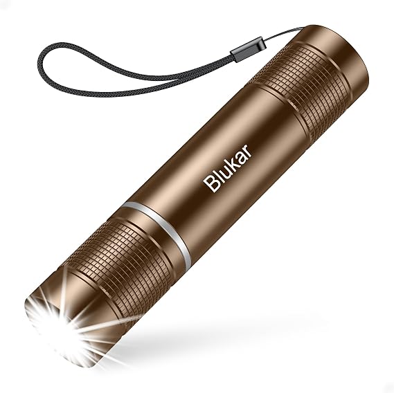 Blukar Rechargeable Flashlight, High Lumens Flashlight, Super Bright Small LED Flash Light- Zoomable, Adjustable Brightness, Long Lasting for Camping, Outdoors and Home Emergency-Brown