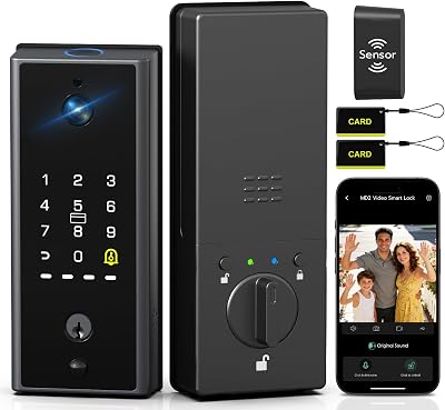 Eseesmart WiFi Video Smart Lock with Camera & Doorbell, Keyless Entry Door Lock with Smart Lock Sensor, 10000mAh Rechargeable Battery, Two-Way Audio, 8 Ways to Unlock, App Remote Control