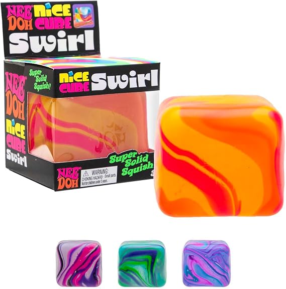 Schylling NeeDoh Nice Cube Swirl - Ultra Solid Squishy Sensory Toy - Unique Swirling Color Blend - Colors May Vary 1 per Pack