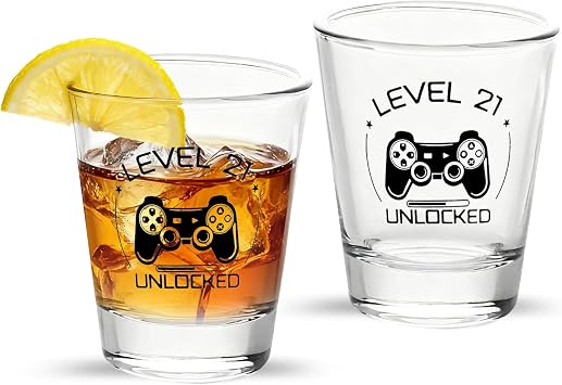 21st Birthday Shot Glass,Level 21 Unlocked Birthday Decorations,Cool 21st Birthday Gifts for Him/Her