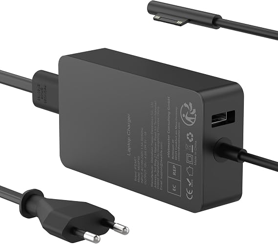 Surface Charging Cable 65W 15V 4A Charger Compatible with Microsoft Surface Pro 11/10/9/8/7/Pro 7+/6/5/4/3/X Sur-face Laptop 7/6/5/4/3/2 Go 4/3/2 Book 3/2/1 65W Power Supply with USB Port