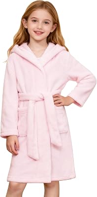 Boys Girls Robe Fleece Soft Hooded Kids Bathrobes Toddler Cute Plush Robes for Kids, 4-12 Years