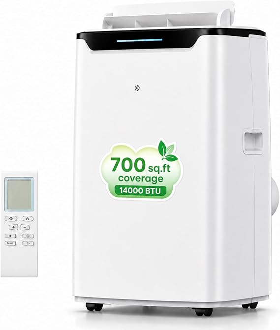 Portable Air Conditioner, 14000 BTU Fast Cooling for Large Rooms up to 700 Sq.Ft, 3-in-1 Energy Efficient Portable AC Unit with Upward Airflow, Sleep Mode, for Bedroom/Apartment/Living Room