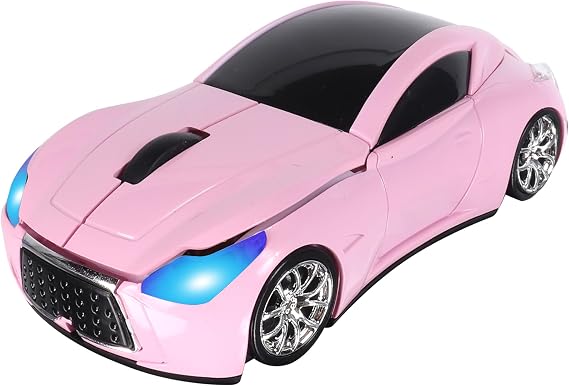 Wireless Car Mouse for Computer Portable Cool Sports Car Shape Cordless Computer Mice with USB Receiver 3 Buttons 1600DPI Optical Lightweight Travel Mouse for Laptop PC Desktop Chromebooks Gift (Pink)