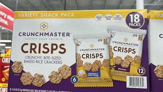 Crunchmaster Crisps Variety Snack Pack, Crunchy Bite-Sized Baked Rice Crackers, Gluten Free, 18 Packs