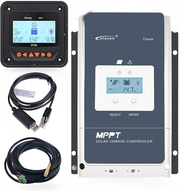 Epever 80a Mpptソーラー充電コントローラー 12/24/36/48vdc Mt52リモートメーター&温度センサーrts&通信ケーブルrs485でシステム電圧を自動的に識別