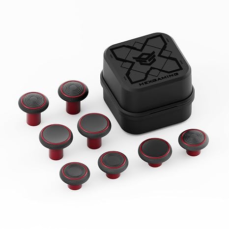 HEXGAMING 8-Pack Replacement Thumbsticks Caps, Red | 2 Height, Domed & Concave Grips, for Phantom & Ultimate Pro Controllers, Base Part NOT Included