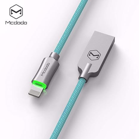 Mcdodo Smart LED Auto Disconnect Nylon Braided Sync Charge USB Data 4FT/1.2M Cable Compatible iPhone/iPad Pro/Air,iPad mini,iPod (Blue 4FT)