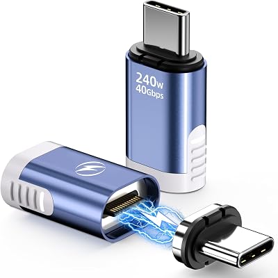 USB C Magnetic Adapter 240W, 2 Pack Magnetic USBC Adapter 24 Pin Straight with USBC 4 40Gbps 8K 60Hz Video for iPhone 1516 Series, Thunderbolt 34, MacBook ProAir and More Type C Devices, Blue