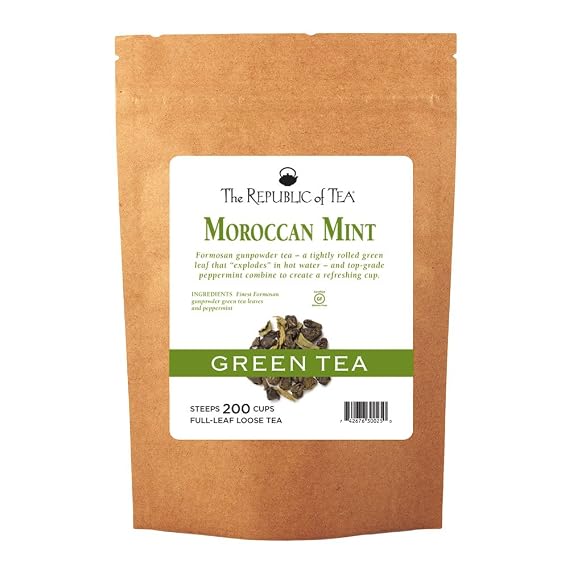 The Republic of Tea Moroccan Mint Green Full-Leaf Loose Tea 1 lb Bag | Steeps 200 Cups | Caffeinated