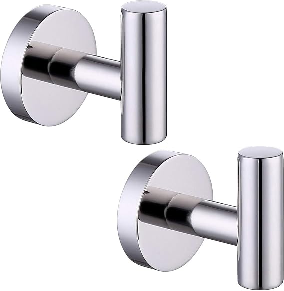 Single Coat Hook Towel Robe Clothes Hooks for Bath Kitchen Home Garage Heavy Duty Wall Mounted 2 Pack Chrome