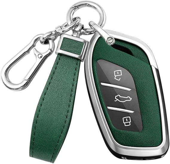 Key Case Cover for MG 4 EV MG EHS EZS EV GT HS ZS ZX MG4 MG5 MG6 for Roewe RX3 RX5 RX8 ERX5 I6 I5 Accessories with Keychains Alloy PU Leather Material Key Fob Cover-Silver Green