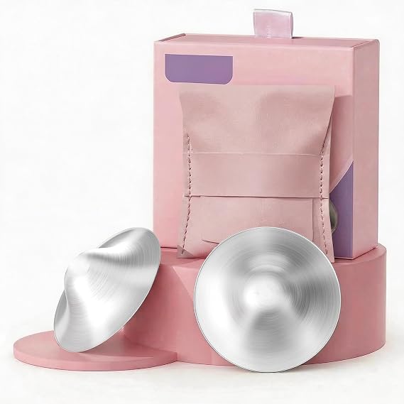 Silver Nursing Cups 2Pcs Nipple Covers Breastfeeding Safe | 2PCS silver nursing cups, food-grade silver nipple covers, breastfeeding comfort shell
