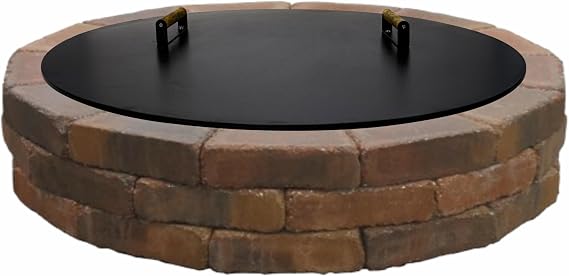 38" Fire Pit Cover Lid Round - Fits 36" Firepits | Outdoor Fireplace Cover Lid, Steel Fire Pit Metal Cover with 2 Wooden Handles & Heat Resistant Snuffer Lid for Patio Ring