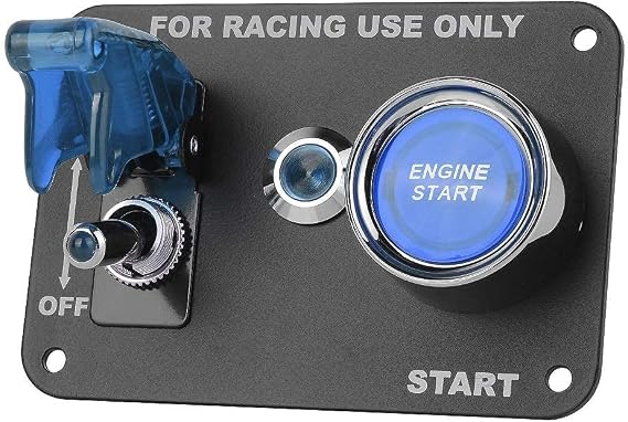 DC 12V Ignition Switch Panel 2 in 1 Car Engine Start Push Button,Jtron LED Toggle for Racing Car Blue and red (Blue)