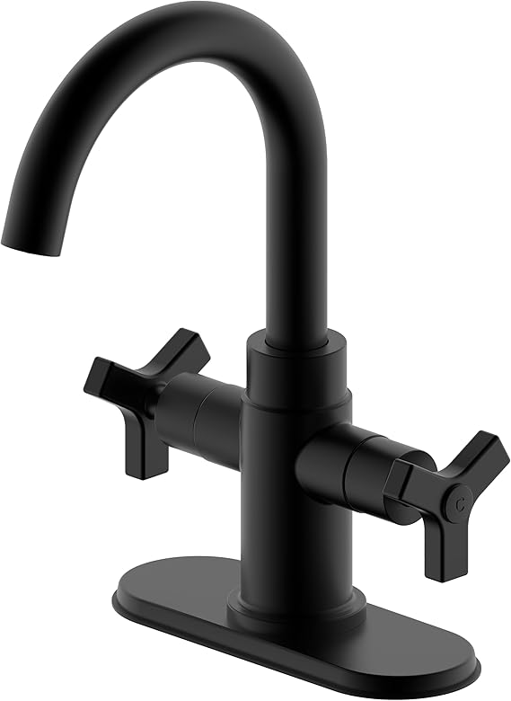 Matte Black 4 Inch Single Hole or 3 Hole Centerset Bathroom Sink Faucet | Derengge Contemporary 2 Handle Bathroom Sink Faucet,with Pop-up Drain,with 360 Swivel Spout,Contemporary Style,F-0081-MT