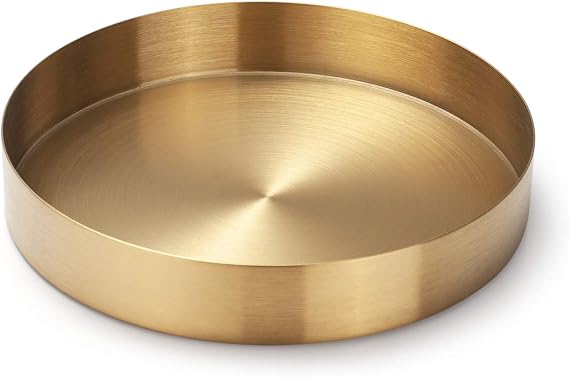 Gold Round Tray Metal Decorative Storage Organizer Tray for Jewelry, Makeup, Toiletries, Kitchen Tableware, 18cm