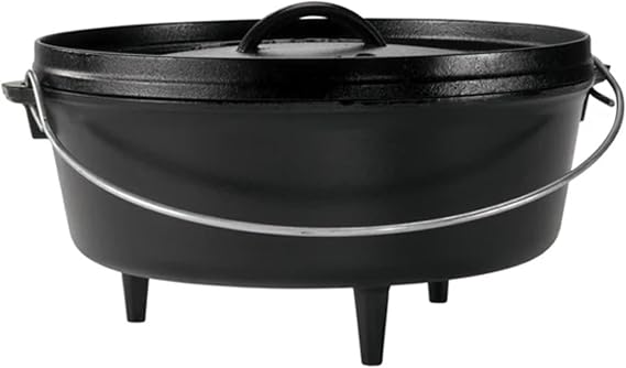 Lodge Seasoned Cast Iron Camp Dutch Oven with Lid - 6 Quart - Dual Handles - Seasoned Cast Iron Cookware with Steel Handle & Strong Lid for Heavy- Duty Camping Cookware