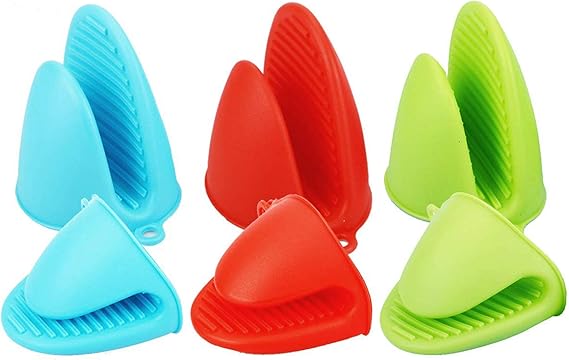 3 Pairs Mini Oven Mitts Gloves Silicone Heat Resistant Cooking Pinch Mitts Potholder for Kitchen Cooking & Baking Red, Blue and Green