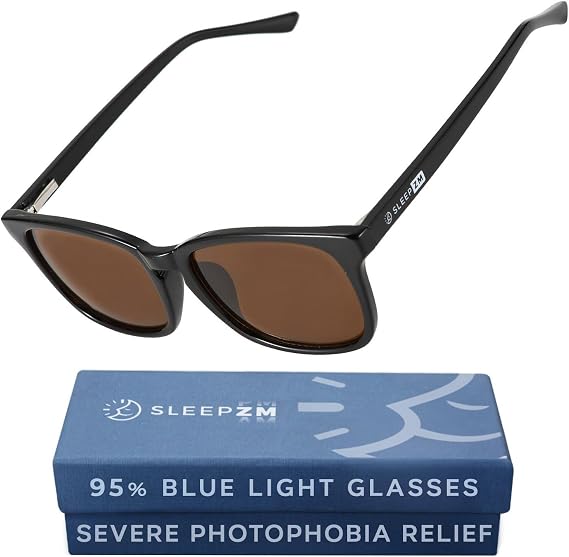 Sleep ZM Blue Light Glasses for Outdoor Relief - 94% Brown, Black Wayfarer