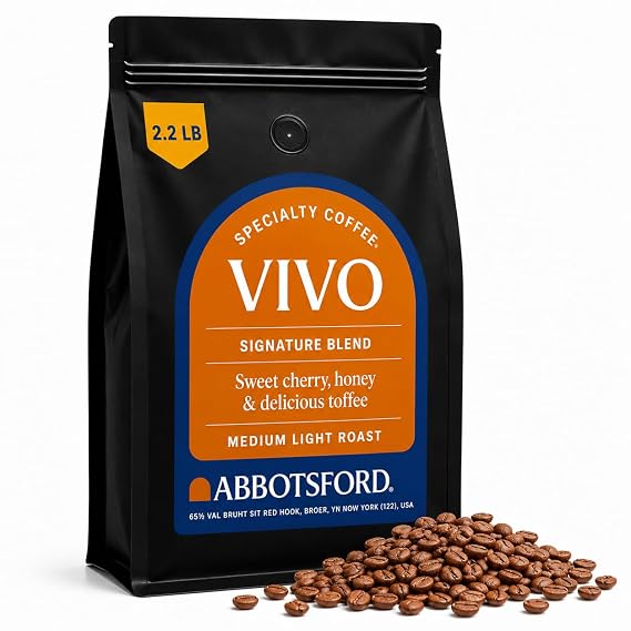 Vivo Whole Bean Coffee, Signature Blend Medium Light Roast Coffee Beans with Sweet Cherry, Honey, Delicate Toffee, Freshly Roasted in Brooklyn, 35.2 oz (2.2lb) Bean Bag, Kosher Certified