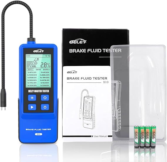BELEY Brake Fluid Tester Digital Automotive Moisture Boiling Point Detector for DOT3,DOT4,DOT5.1 Brake Fluid with 2.8" Display, Audible Alarm, High-Precision Probe B10