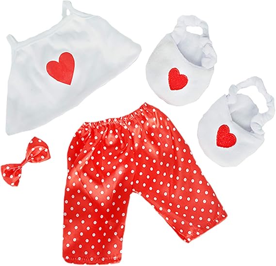 Satin Heart PJ's with Heart Slippers Teddy Bear Clothes Fits Most 14"-18" Make Your Own Stuffed Animals and is Compatible with Build A Bear.