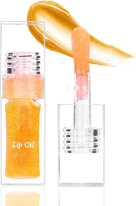 LOPHE Magic Color-changing Lip Oil, Hydrating Plumping Lip Oil, Colour Changing Glitter Lip Gloss, Long Lasting Moisturizing Non-sticky, Fruit Flavoured Lip Oil, High Shine, 7ml (Sweet Orange)