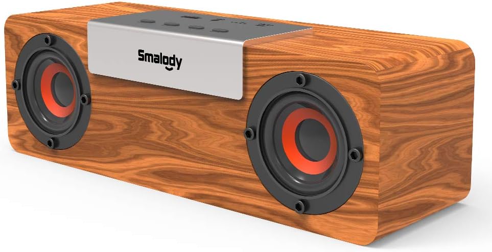 Bluetooth Speaker, Smalody 10W Wooden Wireless Speaker  Easy to Carry  Dual Drivers  Stereo Sound  Hands-Free  TF Card  AUX Cable Support  Compatible with iPhone, Android, Tablet, PC, etc