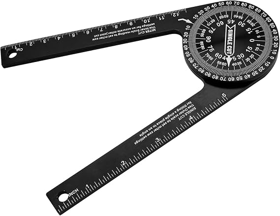 7 Inch Aluminum Miter Saw Protractor, Professional Angle Measuring Tool, Rust Proof Angle Finder with 360Rotation for Woodworkers, Builders, Plumbers, Home DIY
