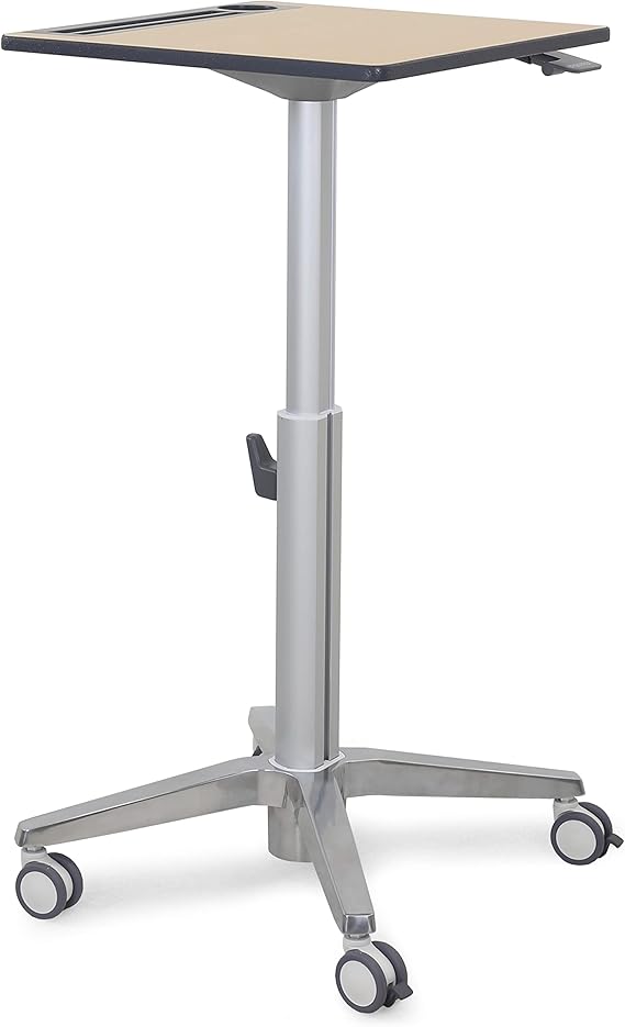 Ergotron Mobile Standing Desk, Adjustable Height Small Rolling Laptop Computer Sit Stand Desk with Wheels for Classroom, Office, Medical or Home Use Adjusts from 29 to 45 Inches Maple